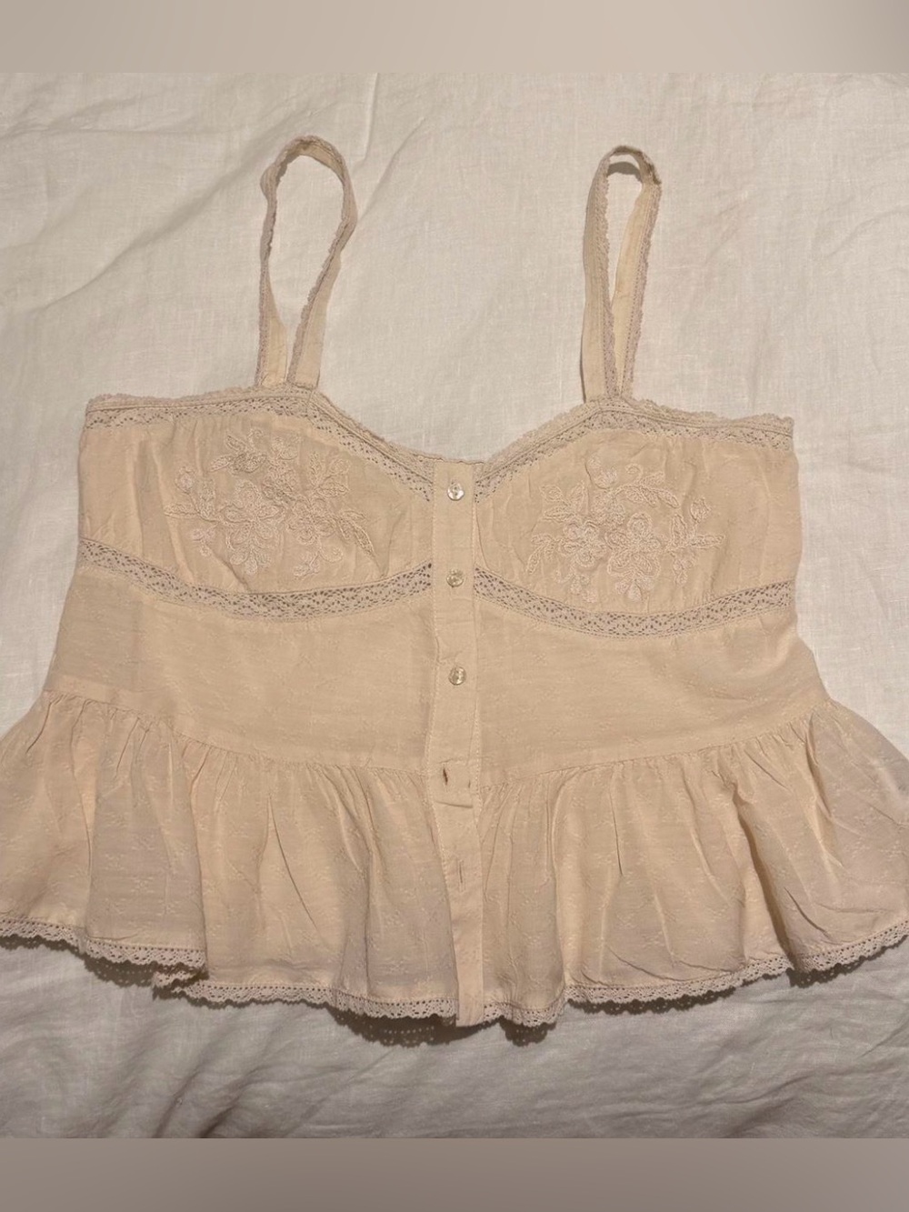 Zara Delicate Lace Peplum Cami in Soft Beige